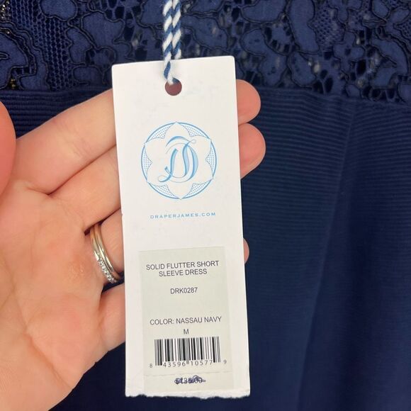 Draper James Nassau Navy Solid Flutter Short Sleeve Dress M NWT - Picture 9 of 9